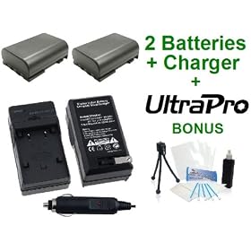 2-Pack Canon NB-2L High-Capacity Replacement Batteries with Rapid Travel Charger for Canon Vixia HF-R10, HF-R11, HF-R100, Optura 30, 50, HV20, HG10 Camcorders - UltraPro BONUS INCLUDED: Camera Cleaning Kit, Camera Screen Protector, Mini Travel Tripod