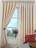 Champagne Cream White with Gold Detailing - Pencil Pleat Lined Curtains - 46 x 54