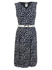 V-neck Pleated Belted Polka Dot Print Polyester Sleeveless  Dress