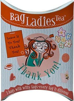 Bag Ladies Tea Presents Thank You Tea Pouch - Each Pouch Contains 5 Teabags Individually Tagged with 5 Different Witty and Thoughtful Thank You Quotes, Made with Fine English Breakfast Tea.