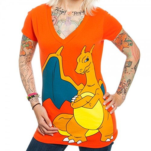 Pokemon Charizard Juniors Orange V-Neck T-Shirt