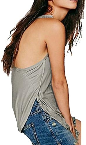 Celltronic Women Sexy Low-cut Round Neck Solid Race-back Tank Tops (XXL,Grey)
