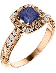 18K Rose Gold 5.00x5.00mm Princess Cut Iolite and Diamond Ring -- LIFETIME WARRANTY