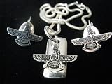 FARVAHAR NECKLACE& EARING SET STAINLESS STEEL TITANIUM PLATED ,IRAN,PERSIA,FARAVAHAR,IRANIAN,PERSIAN
