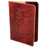 Handmade Genuine Leather Passport Cover - Fair Trade - Tiger Print, Brown
