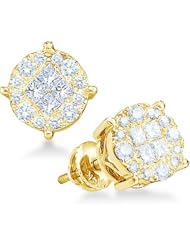 14k Yellow OR White Gold Princess and Round Cut Invisible Channel Set Diamond Stud Earrings (1.49 cttw)