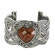Silvertone Casting Brown Faceted Heart Cuff Fashion Bracelet