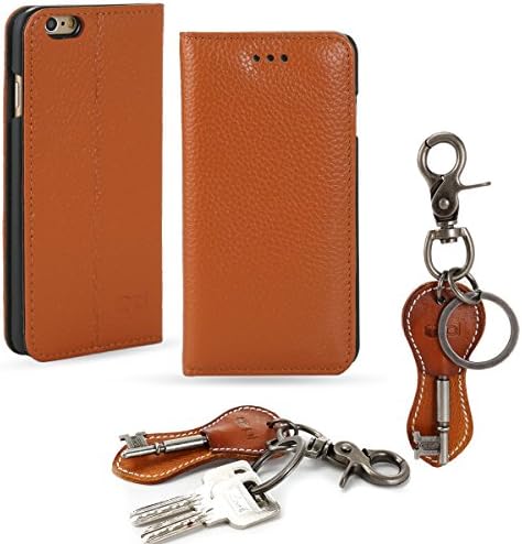 OnePi Litchi Series Genuine Leather Case for Apple iphone 6 with Stand Function Folio Flip Case Cover for iPhone 6 4.7 Inch - Free Bonus Gift Key Ring - Friendly Packaging (Brown)