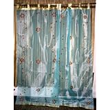 Sari Curtain-2 Aqua Red Embroidered Organza Tissue Sari Curtains Drapes Panel 92" Tabs SALE