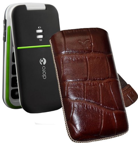 Suncase Ledertasche (Lasche mit R&uuml;ckzugfunktion) f&uuml;r Doro PhoneEasy 410gsm croco-braun Preisvergleich