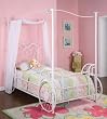 Princess Emily "Shabby Chic White" with Pink Sand-Through Carriage Canopy Twin Size Bed By Powell Furniture
