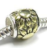 14K Gold on Sterling Silver Sunflower and Sun Bead compatible with Pandora European Story Charm Bracelets