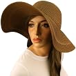 50 UPF Protection Beach Summer Braid Wide 4-1/2" Brim Floppy Sun Hat Cap Brown