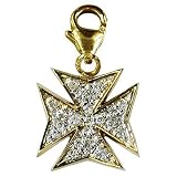 14k White Gold Diamond Maltese Cross Charm (1/10 cttw, I Color, I2 Clarity)