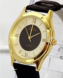 Ladies Gold Watch with Roman Numerals and Black Strap by Reflex (101092lt)