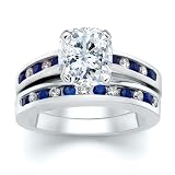 3.00 CT CUSHION DIAMOND W ROUND BLUE SAPPHIRE RING SET