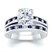 3.00 CT CUSHION DIAMOND W ROUND BLUE SAPPHIRE RING SET