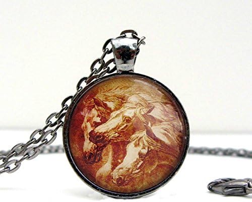 Lizabettas Pharaoh's Horses Glass Dome Vintage Arabian Horse Print Necklace