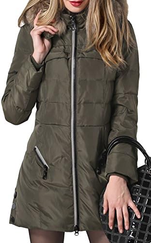 OUSN Women's Zip Winter Fur Hoodie Outerwear Coat Parka Down Jacket Army L
