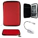 RED Slim Stylish Hard Cover Nylon Protective Carrying Case Folio for Sony PRS-950 Electronic Reader eReader Device ( PRS 950 PRS950 )(Compatible with all colors) + Indlues a 4-Inch Determination Hand Strap + White Clip On Brighty XtraFlex LED Light Flexible Goose Neck