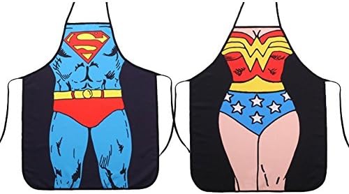 2pcs Superman + Wonder Woman Hero Character Cartoon Apron