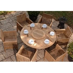 Round Teak Garden Table and 6 Teak Bench Armchairs teak benches Round Teak Garden Table and 6 Teak Bench Armchairs