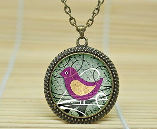 Fashion Jewelry Colorful Bird Pendant Colorful Bird Necklace Colorful Bird Jewelry Glass Cabochon Necklace A2255