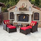RST Outdoor Cantina Club Chairs with Ottomans and Side Table Set Patio Furniture - 2-Pack