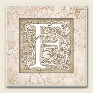 AbsorbaStone Coaster set~ Monogram Initial F ~ 4 Tile Drink Coasters ~ code 573C