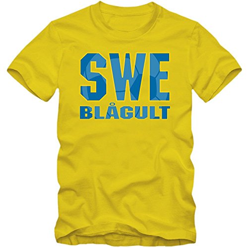 Schweden EM 2016 #3 T-Shirt | Fußball | Herren | Trikot | Blågult | Nationalmannschaft, Farbe:Gelb (Lemon L190);Größe:XXL