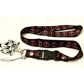Pink Peace Sign Lanyard Keychain Holder