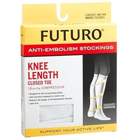 Futuro Anti-Embolism Stockings, Large Regular, White, Knee Length, Closed Toe, 1 Pair