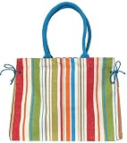 Cotton Colorful Striped Satchel Bag with Cotton Cord Handle 18x14x6.25