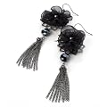 Flower Drop Pierced Fashion Earrings Black