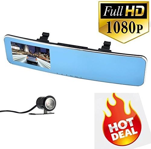 Panguking®K9,HD Dash Cam, Rear View Mirror Car Dual Dashcam, DVR Accident Video Recorder, Car DVR Camera Video Recorder, 1080p 4.3inch Blue Crystal Rearview Mirror Touch Screen,Dual Camera DVR, with G-sensor , Motion Detection , Loop Recording , Strengthen Ir Night Vision Function ， Clear Image Car Reverse Camera Backup Camera