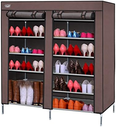 OTTFF Portable Storage Closet Shoe Organizer Rack with 2 Fold up Front Door Flaps Shoe Cabinet Fabric
