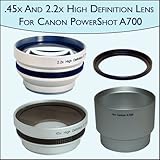 .45x Wide Angle & 2.2x Telephoto Pro Lens Set for Canon PowerShot A700