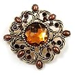Image of Vintage Filigree Crystal Brooch (Antique Gold&Amber)