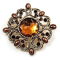 Vintage Filigree Crystal Brooch (Antique Gold&Amber)