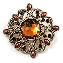Vintage Filigree Crystal Brooch (Antique Gold&Amber)