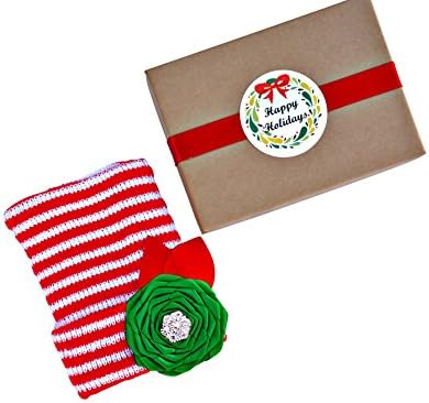 Christmas Gift Baby Girl - Newborn Infant Hat with Bows - Arrival Beanie - Keepsake Box - Photo Prop - Granddaughter Niece Daughter Gifts - Baby Shower Gift - 0 to 3 Months (Red/Green B)