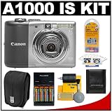 Canon PowerShot A1000 IS Compact Digital Camera (Gray) + Canon PSC-85 Case + Batteries + Accessory Kit