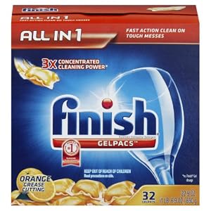 Finish Gelpacs Dishwasher Detergent, Orange Scent, 32 Count