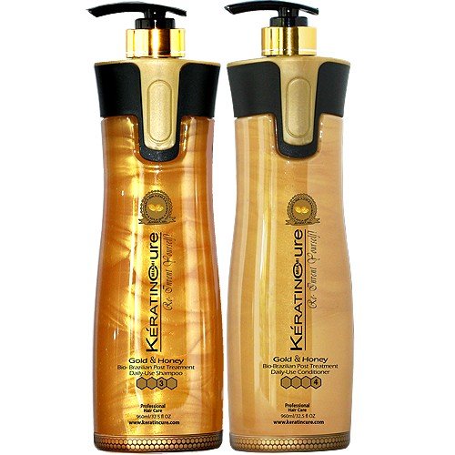 Keratin Cure -Color & Keratin Safe -SULFATE FREE- Shampoo & Conditioner #3 #4 Set Bio-Brazilian Post Daily Use -Gold & Honey 960ml / 32.5 fl oz