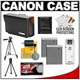 Canon PSC-900 Leather Digital Camera Case Bag + (2) NB-6L Batteries + Tripo ....