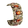 Brown Flower and Crystal Hinged Bangle Bracelet