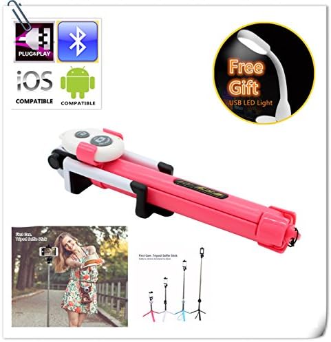 Lovkit™ Stainless Steel Pro Selfie Stick, Extendable Handheld Monopod with Mini Tripod Stand + Bluetooth Remote Shutter for Gopro, Iphone 6 Plus/6/5, Galaxy S5/S6/Note, Android SmartPhone, Red