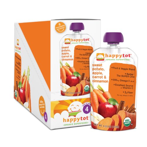 Happy Tot Organic Baby Food, Sweet Potato, Apple, Carrot and Cinnamon, 4.22-Ounce Pouches (Pack of 16)