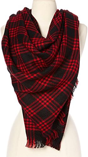 STStory USA SS-WR16871RD Trendy Womens Fringed Black & Red Plaid Scarf