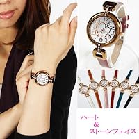 【ブレスレット感覚で使える!】ハート&ストーンフェイス腕時計(w27)◆全4色 (ブラック)